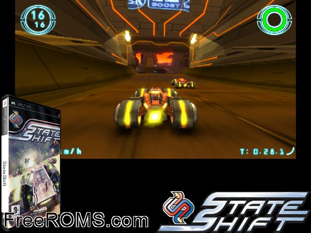 State Shift Europe PSP game showing 3D box cover and gameplay screenshot