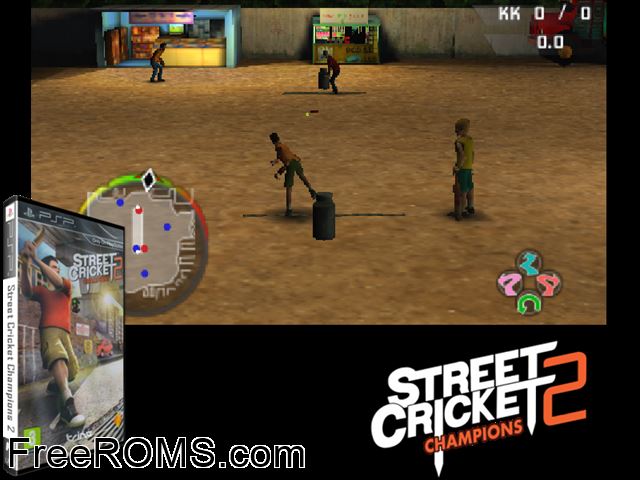 Street Cricket Champions 2 Europe PSP game showing 3D box cover and gameplay screenshot