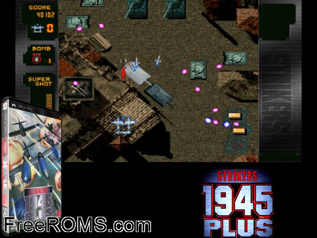 Strikers 1945 Plus Portable Japan PSP game showing 3D box cover and gameplay screenshot