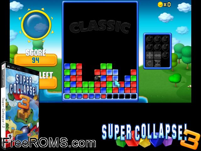Super Collapse 3 Europe (M5) PSP game showing 3D box cover and gameplay screenshot