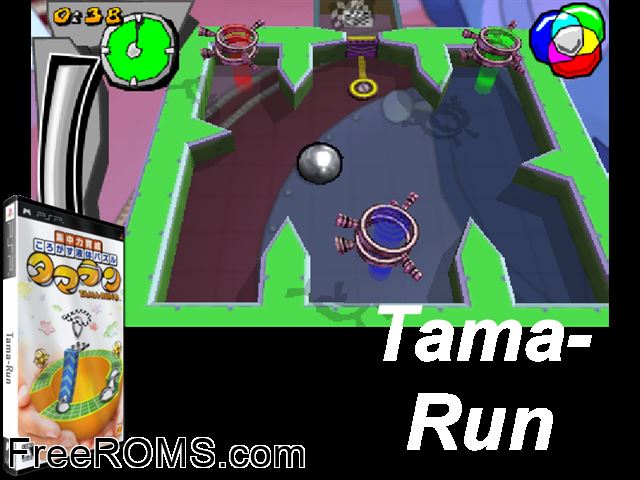 Tama-Run Japan PSP game showing 3D box cover and gameplay screenshot