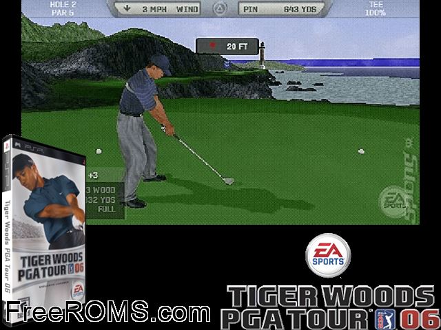 Tiger Woods PGA Tour 06 Canada PSP game showing 3D box cover and gameplay screenshot