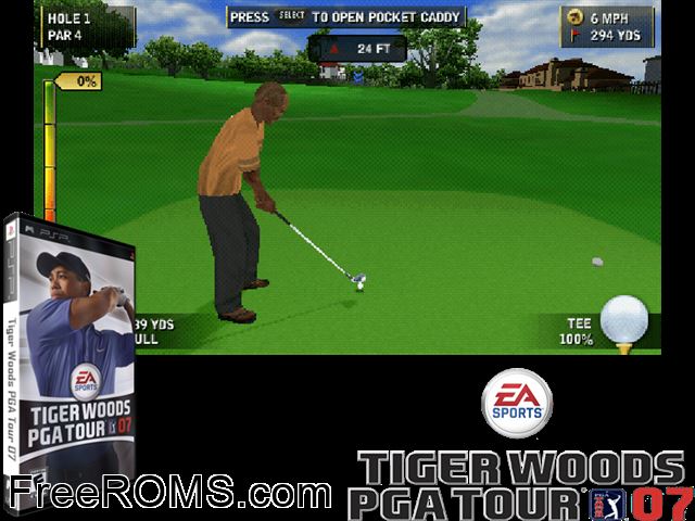 Tiger Woods PGA Tour 07 France PSP game showing 3D box cover and gameplay screenshot