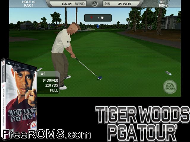 Tiger Woods PGA Tour Canada PSP game showing 3D box cover and gameplay screenshot