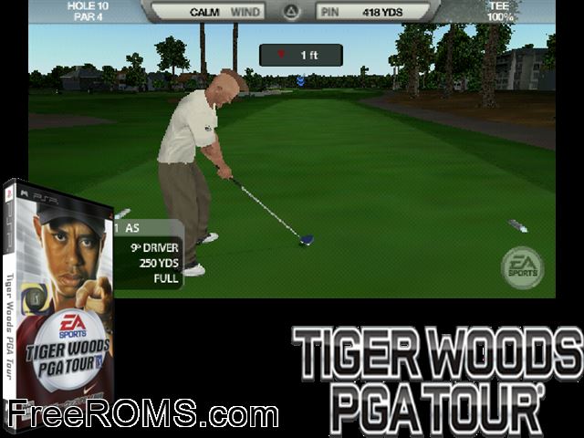 Tiger Woods PGA Tour Japan PSP game showing 3D box cover and gameplay screenshot