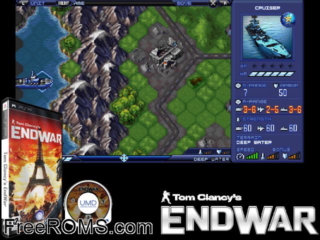 Tom Clancys EndWar PSP game showing 3D box cover and gameplay screenshot
