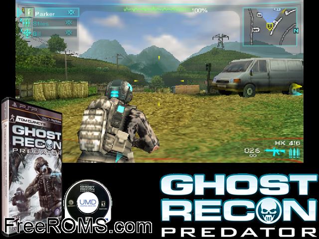 Tom Clancys Ghost Recon - Predator (M3) PSP game showing 3D box cover and gameplay screenshot