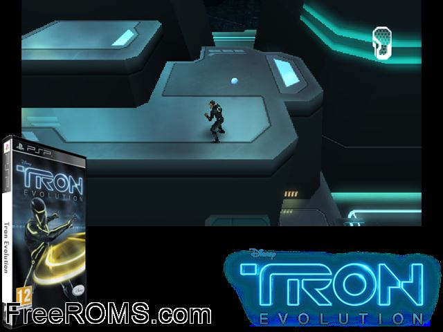 TRON - Evolution Europe (M6) PSP game showing 3D box cover and gameplay screenshot