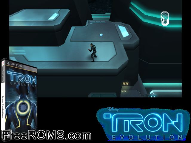 TRON - Evolution Russia PSP game showing 3D box cover and gameplay screenshot
