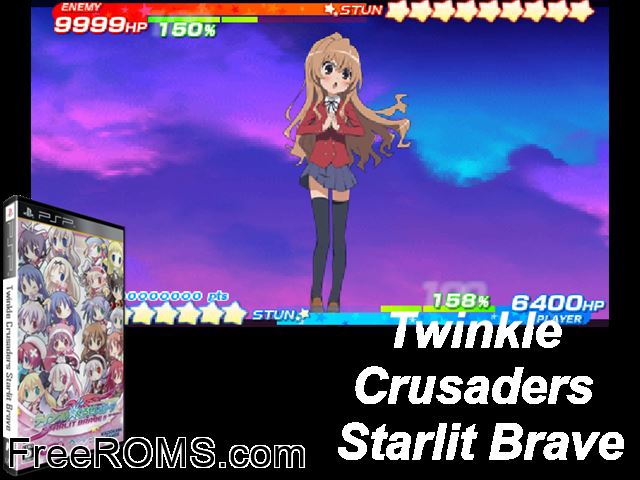 Twinkle Crusaders Starlit Brave Japan PSP game showing 3D box cover and gameplay screenshot