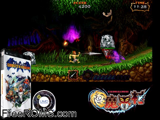 Ultimate Ghosts n Goblins Canada PSP game showing 3D box cover and gameplay screenshot