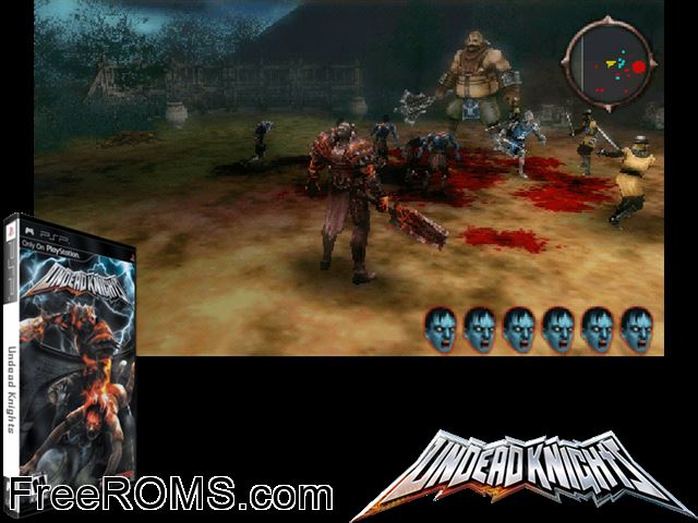 Undead Knights PSP game showing 3D box cover and gameplay screenshot