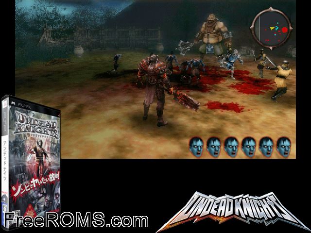 Undead Knights Japan PSP game showing 3D box cover and gameplay screenshot