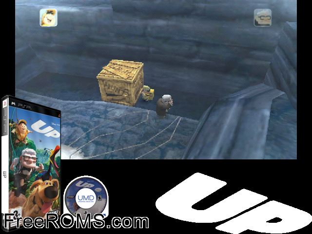 Up Europe (M2) PSP game showing 3D box cover and gameplay screenshot