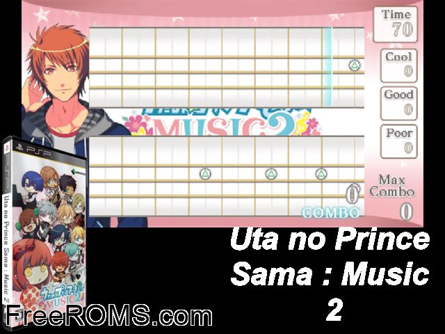 Uta no Prince Sama - Music 2 Japan PSP game showing 3D box cover and gameplay screenshot