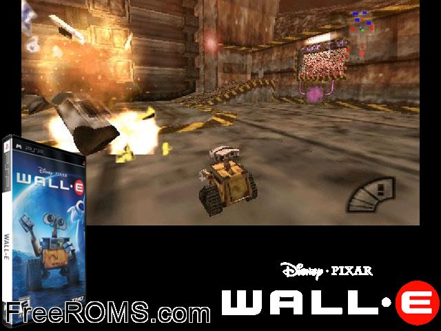 WALL-E Italy PSP game showing 3D box cover and gameplay screenshot