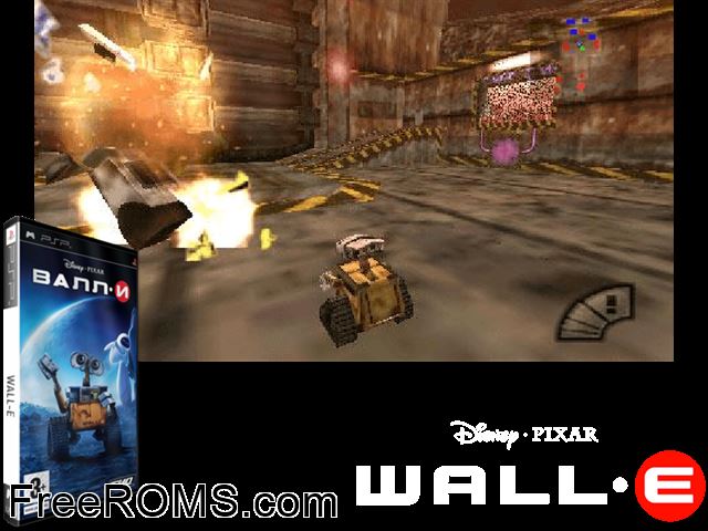 WALL-E Russia PSP game showing 3D box cover and gameplay screenshot