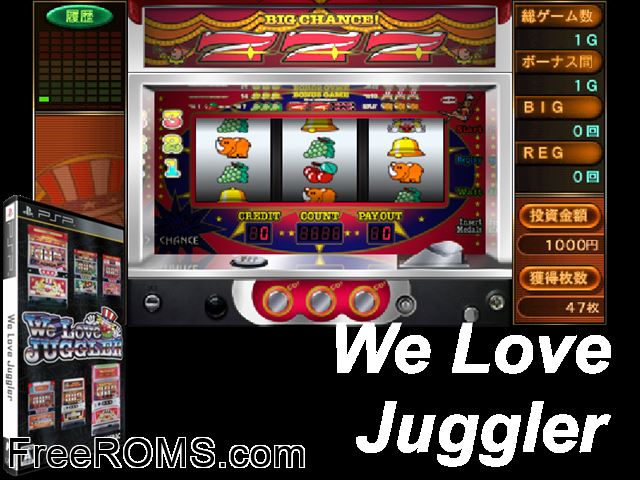 We Love Juggler Japan PSP game showing 3D box cover and gameplay screenshot