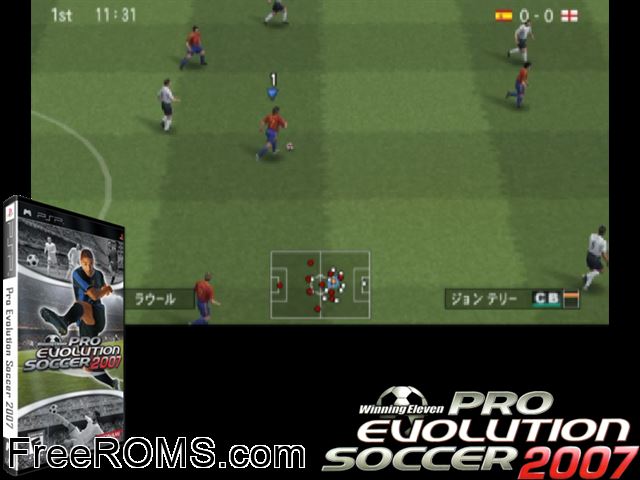 Winning Eleven - Pro Evolution Soccer 2007 (M2) PSP game showing 3D box cover and gameplay screenshot