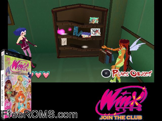 WinX Club - Join the Club PSP game showing 3D box cover and gameplay screenshot