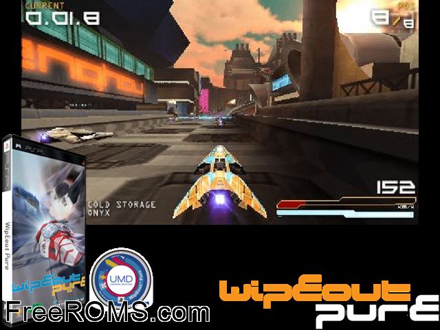 WipeOut Pure Korea PSP game showing 3D box cover and gameplay screenshot