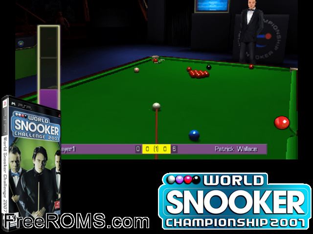 World Snooker Challenge 2007 Europe PSP game showing 3D box cover and gameplay screenshot