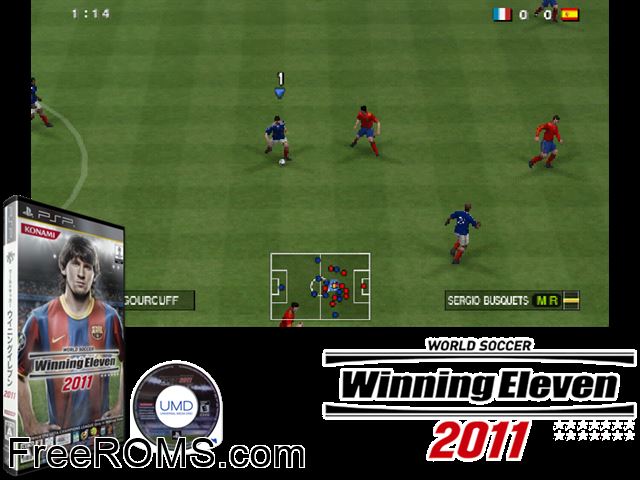 World Soccer Winning Eleven 2011 Japan PSP game showing 3D box cover and gameplay screenshot
