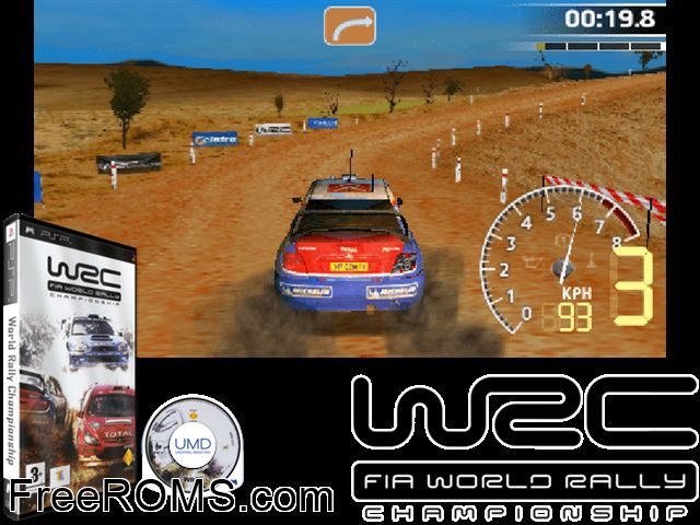 WRC - FIA World Rally Championship Europe (M5) PSP game showing 3D box cover and gameplay screenshot