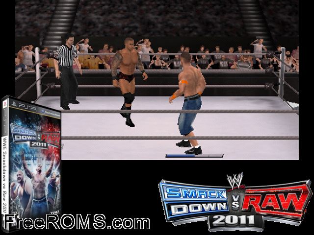 WWE Smackdown! vs. Raw 2011 PSP game showing 3D box cover and gameplay screenshot