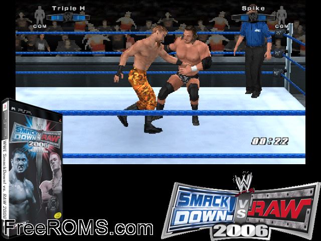 WWE SmackDown vs RAW 2006 Korea PSP game showing 3D box cover and gameplay screenshot