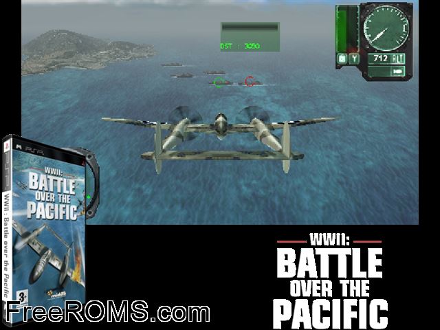 WWII - Battle Over the Pacific Europe PSP game showing 3D box cover and gameplay screenshot