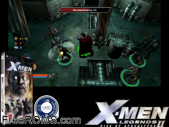 X-Men Legends II - Rise of Apocalypse Europe PSP game showing 3D box cover and gameplay screenshot