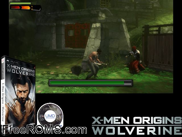 X-Men Origins - Wolverine PSP game showing 3D box cover and gameplay screenshot