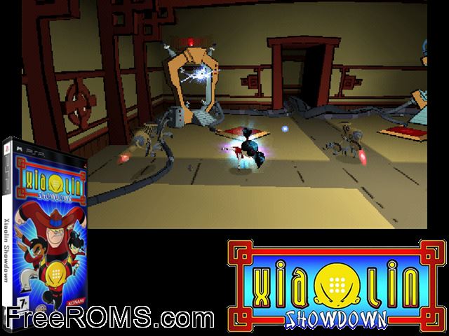 Xiaolin Showdown Europe (M5) PSP game showing 3D box cover and gameplay screenshot