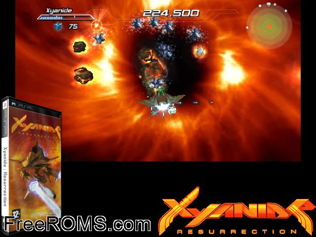 Xyanide Resurrection (Europe) PSP game showing 3D box cover and gameplay screenshot