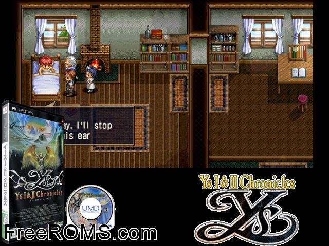 Ys I and II Chronicles Japan PSP game showing 3D box cover and gameplay screenshot