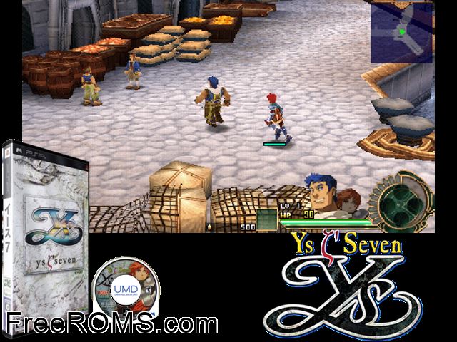 Ys Seven Japan PSP game showing 3D box cover and gameplay screenshot