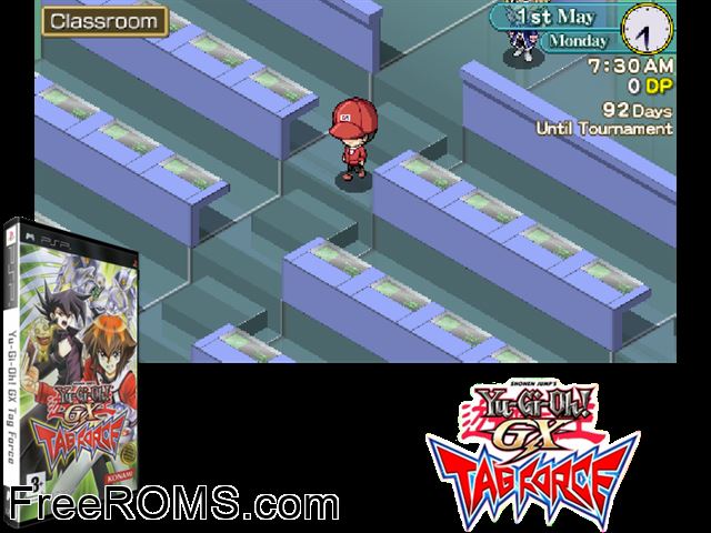 Yu-Gi-Oh! Gx Tag Force (Europe) PSP game showing 3D box cover and gameplay screenshot