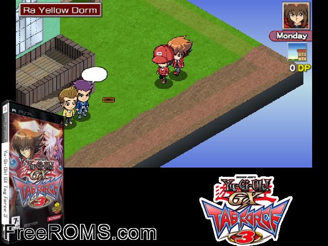 Yu-Gi-Oh! Gx Tag Force 3 (Europe) PSP game showing 3D box cover and gameplay screenshot
