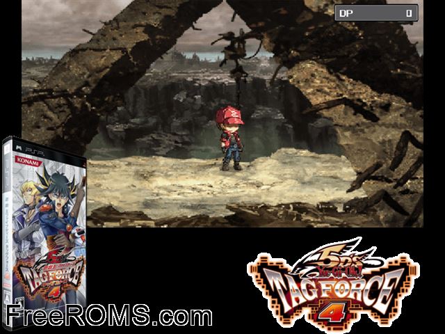 Yu-Gi-Oh 5Ds Tag Force 4 Japan PSP game showing 3D box cover and gameplay screenshot