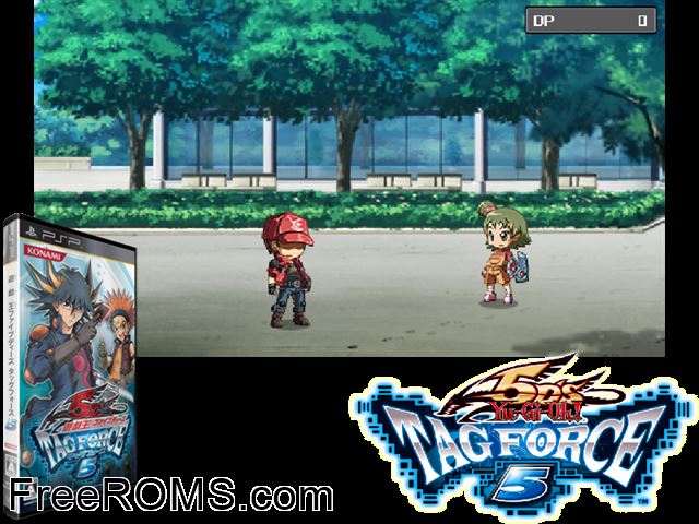 Yu-Gi-Oh 5Ds Tag Force 5 Japan PSP game showing 3D box cover and gameplay screenshot