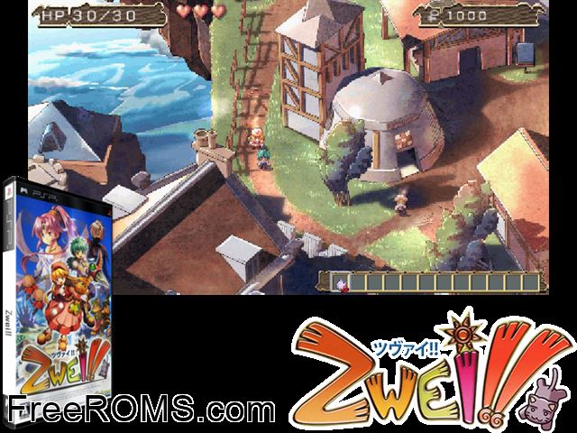 Zwei Japan PSP game showing 3D box cover and gameplay screenshot