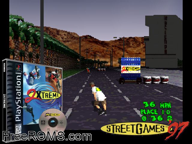 2Xtreme PSX game showing 3D box cover and gameplay screenshot