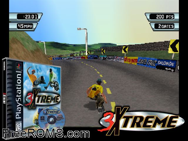 3Xtreme PSX game showing 3D box cover and gameplay screenshot