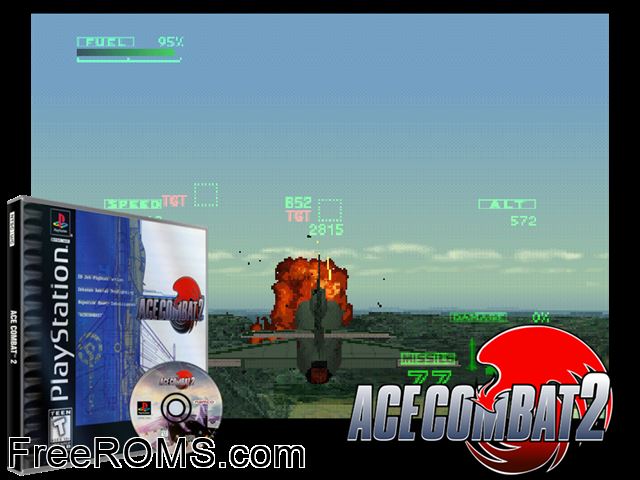 Ace Combat 2 PSX game showing 3D box cover and gameplay screenshot