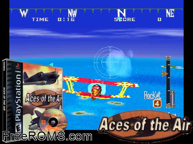 Aces of the Air PSX game showing 3D box cover and gameplay screenshot