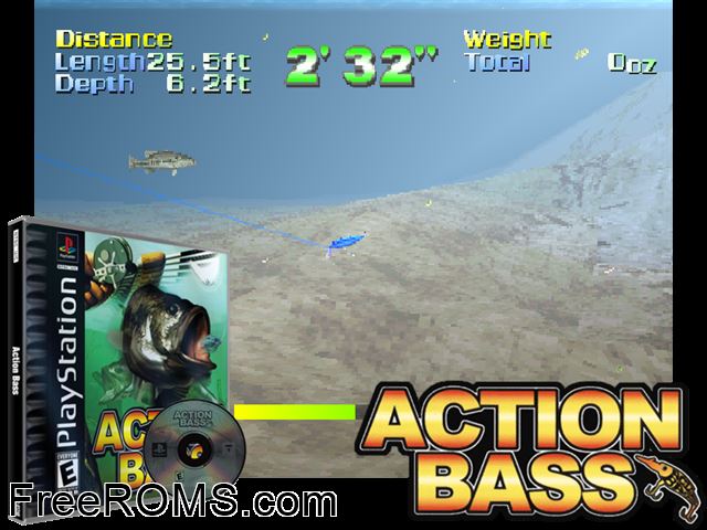 Action Bass PSX game showing 3D box cover and gameplay screenshot