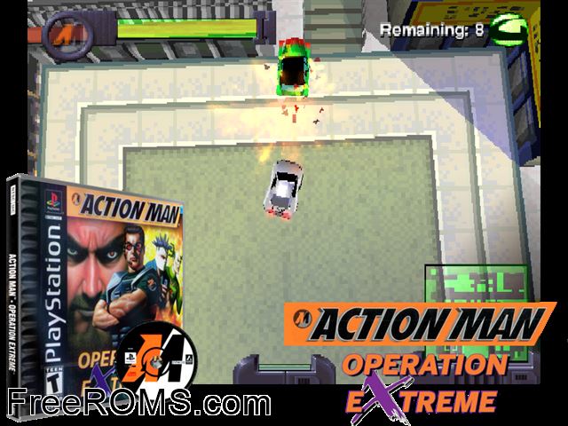 Action Man - Operation Extreme PSX game showing 3D box cover and gameplay screenshot