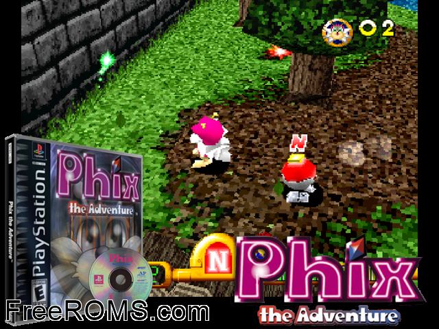 Adventure of Phix PSX game showing 3D box cover and gameplay screenshot