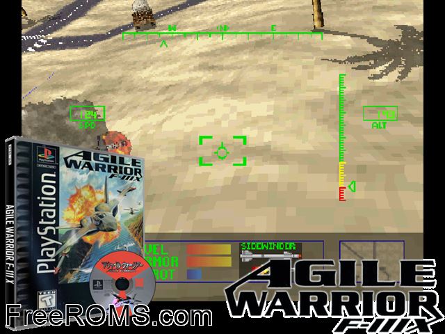 Agile Warrior F-111X PSX game showing 3D box cover and gameplay screenshot